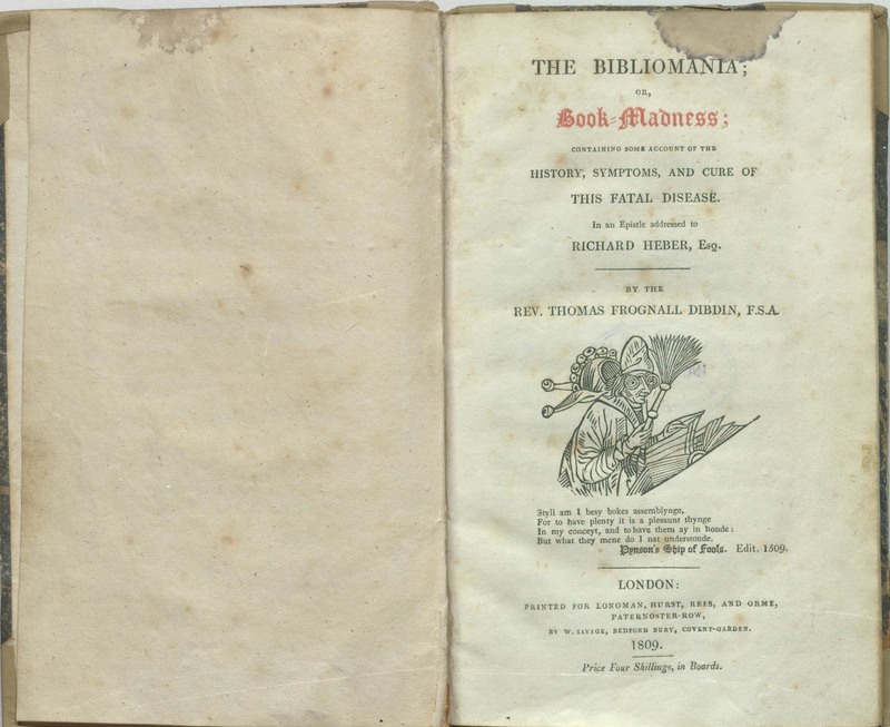 1809年迪布汀發表的《藏書癖，或稱藏書狂》初版。
