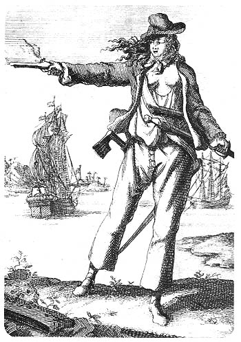 安妮‧邦妮的插畫，出自查爾斯‧詹森船長（Charles Johnson）所著的《海盜通史》荷蘭版。