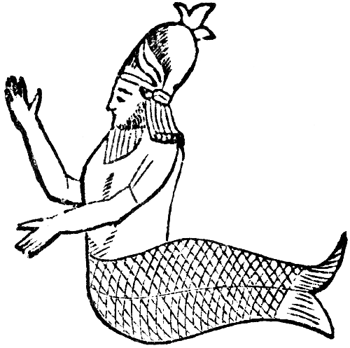 巴比倫神祇俄安內（Oannes），他在洪荒時期將藝術和科學帶給人們，而他的身體是半人半魚的外形，並且還是名男性人魚。