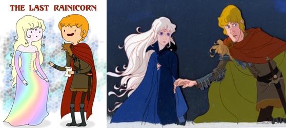 網友把卡通《探險活寶》裡的彩虹姐姐擬人化成《最後的獨角獸》電影中的獨角獸人形狀態阿瑪希亞小姐（Lady Amalthea），探險活寶的裡的主角阿寶則是打扮成阿瑪希亞的情人里爾王子（Prince Lir）的模樣。